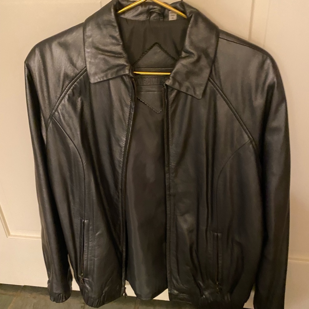 Leather bomber jacket